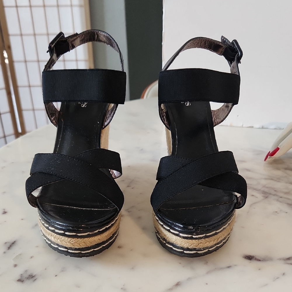 Charles By Charles David Black Espadrille Wedge Sandals Sz 8.5 - Picture 2 of 6